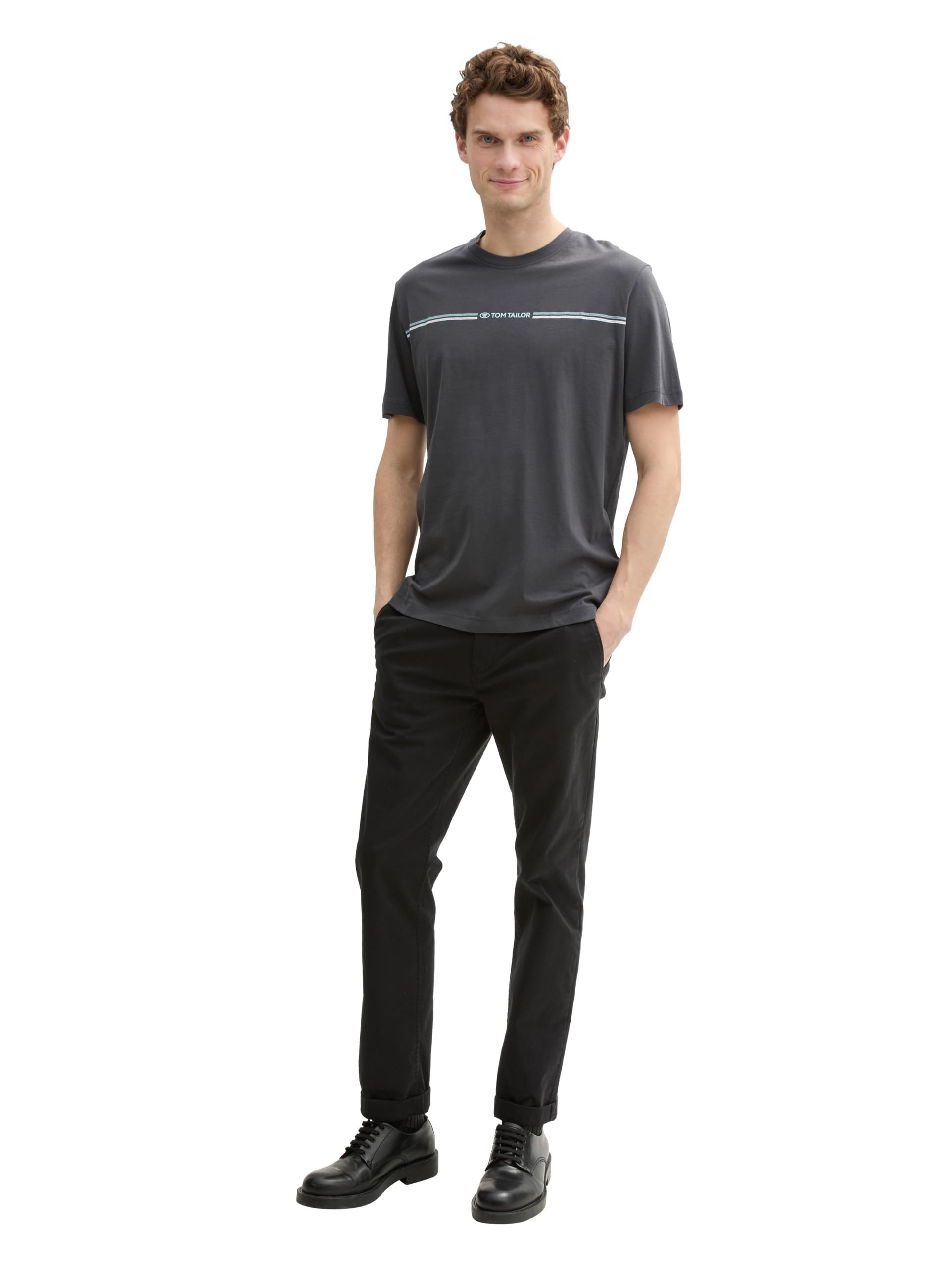 Tom Tailor Herren 1037803 T-Shirt mit Print, 10307 - Dark Shadow, S – Ansicht 2