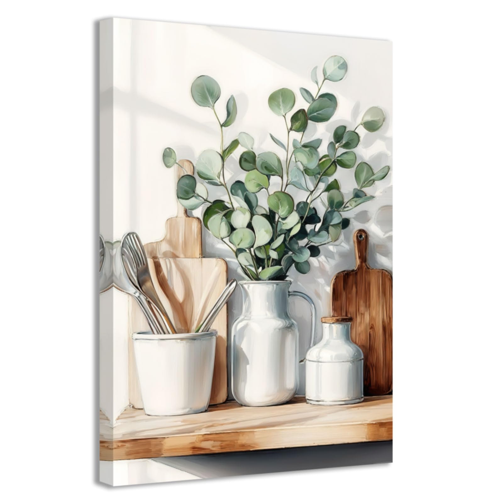 CCWACPP Kitchen Canvas Wall Art Painting Green Plants Canvas Prints Botanical Pictures Framed Rustic Vintage Farmhouse Home Kitchen Dining Pantry Decor (70.00 x 105.00 cms)