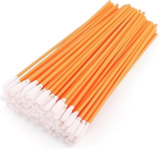 Foam Swabs 6.3" (100 pcs, Round Head, Orange) Long Cleanroom Foam Cleaning Swab Sponge Stick for Inkjet Printer, Optical Instruments, Electronics (C5160C)