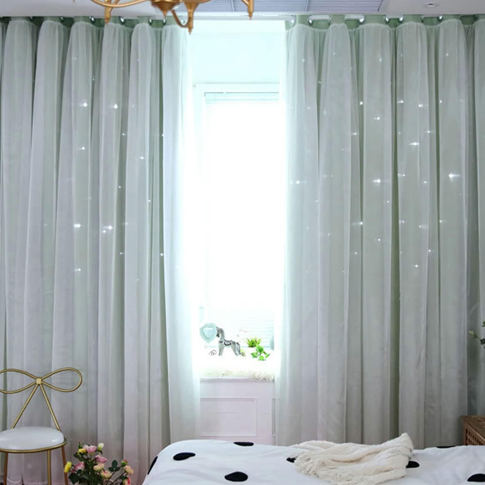 Moderne Gardinen für Die Küche, Gardinen Grün Stern Polyester Vorhänge für Schlafzimmer Wohnzimmer 2er Set 132x160cm BxH