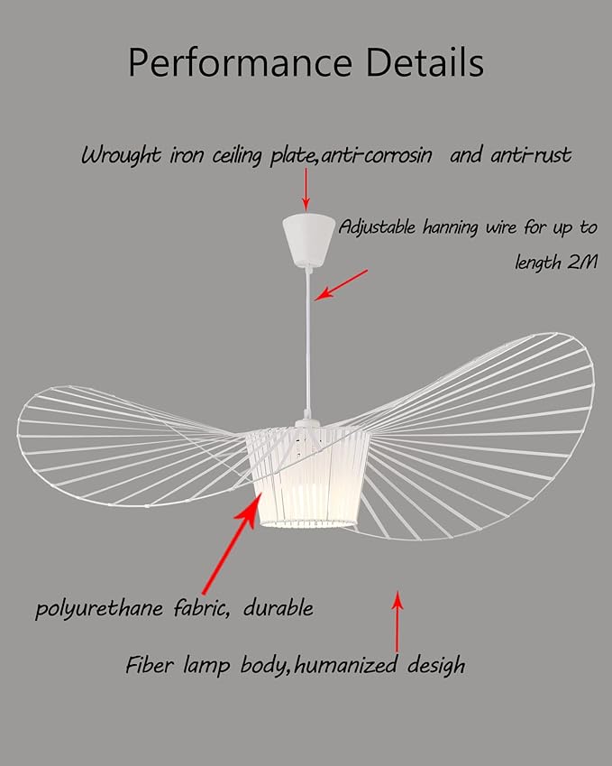 TJSC Vertigo Hanglamp 140 - Vintage Hand Geweven Strohoed Hanglamp E27 LED Hanglamp (200cm Verstelbaar Koord) Woonkamer, wit, 140 cm photo 2