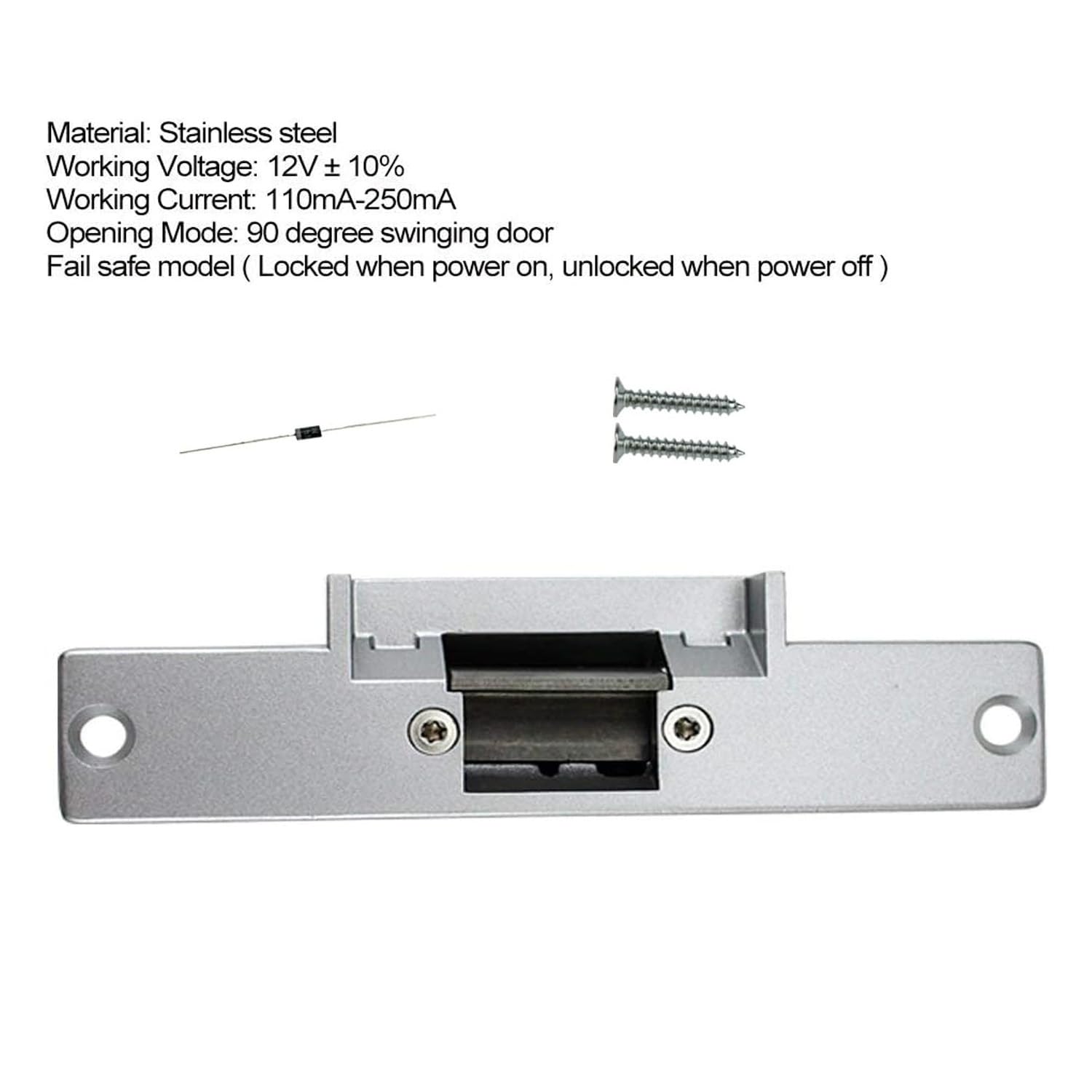YAVIS Electric Strike Lock Fail Secure NO Mode One Part for Access Control Wooden and Metal Door, Silver, 150 x 39,5 x 34 mm - Image 4