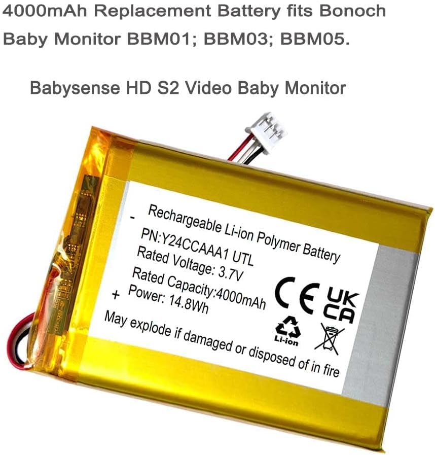 4000mAh 3.7v Rechargeable Battery Replacement for Bonoch BBM05,BBM03, BBM01, Babysense HD S2 Video Baby Monitor
