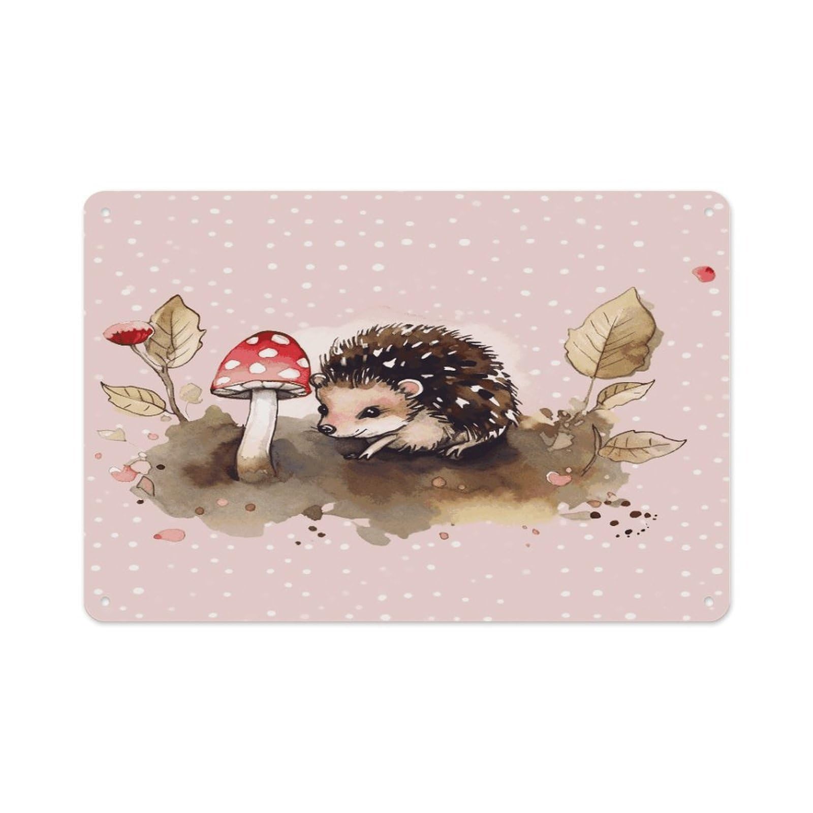 Btcowzrv Style Hedgehog Watercolor Painting Metal Sign 7.9 X 11.8 Inch, Aluminum Sign Wall Art Decor Easy To Install, Decorative Plaque For Home Bar Kitchen Pub Shop Garage