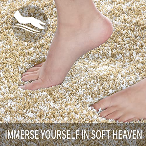 Yimobra Plush Thick And Soft Cut Pile Bathroom Mats, Super Shaggy Comfortable Quick Water Absorbing Non Slip Bath Rugs, Ultra Plush Thick With Machine Washable Bath Mat, 17"X 24", Beige #TOP2