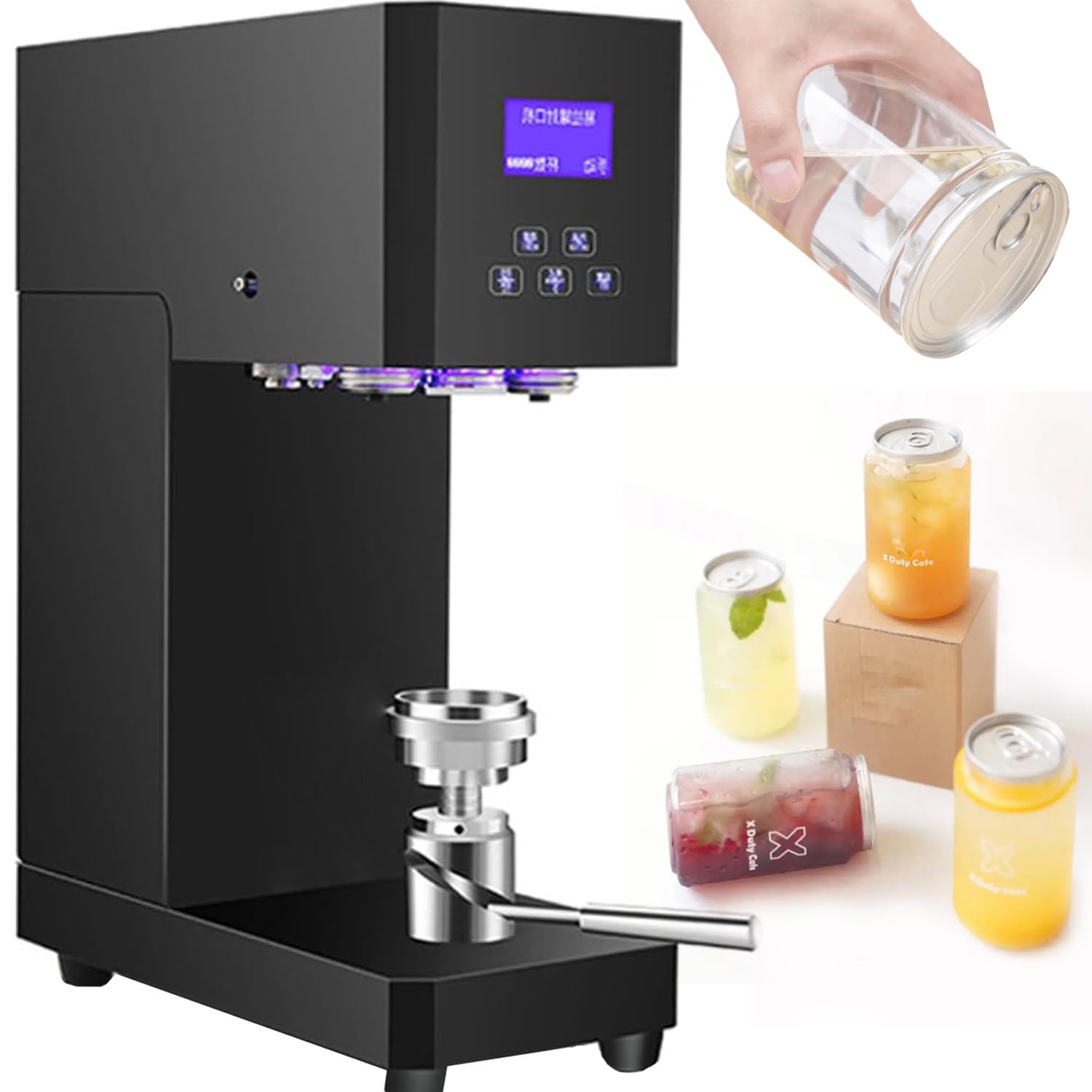AYCDL Electric Can Seamer, Bottle Sealer, Commercial Cup Sealing Machine, 370W Automatic Tin Can Seamer with Counter and LCD Display,Black