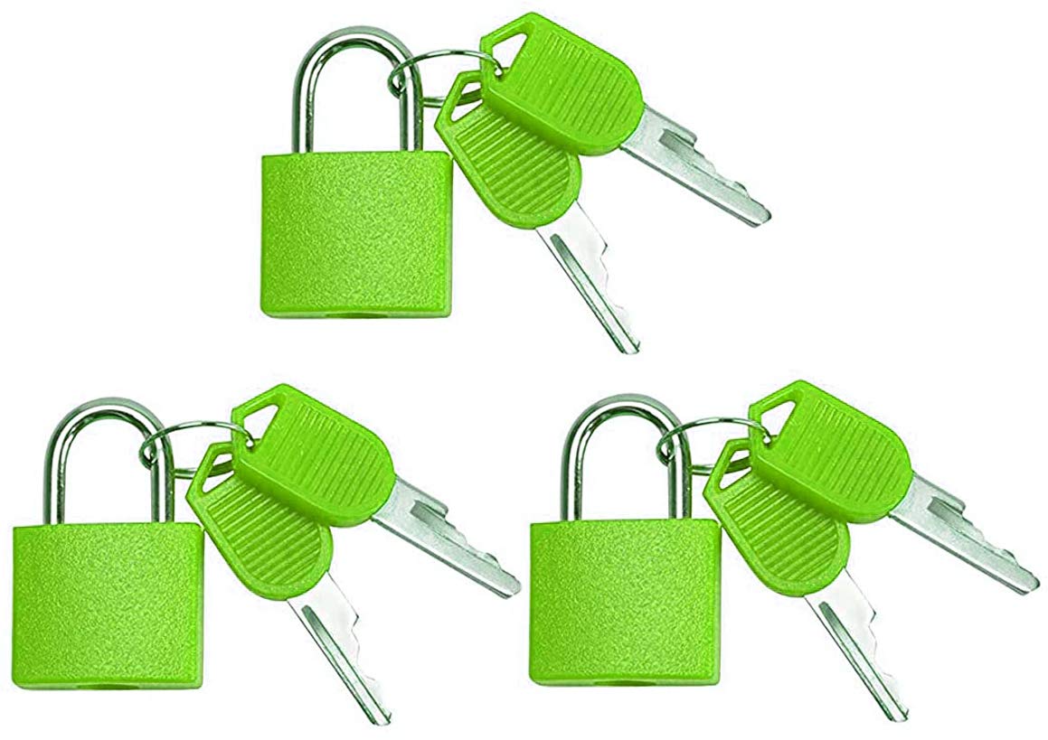 3 Pc Metal Padlock Solid Brass Luggage, Backpack, Diary, Jewelry Box, Crafts, School Teaching Lock with Key and Durable Cover (Small, Green)