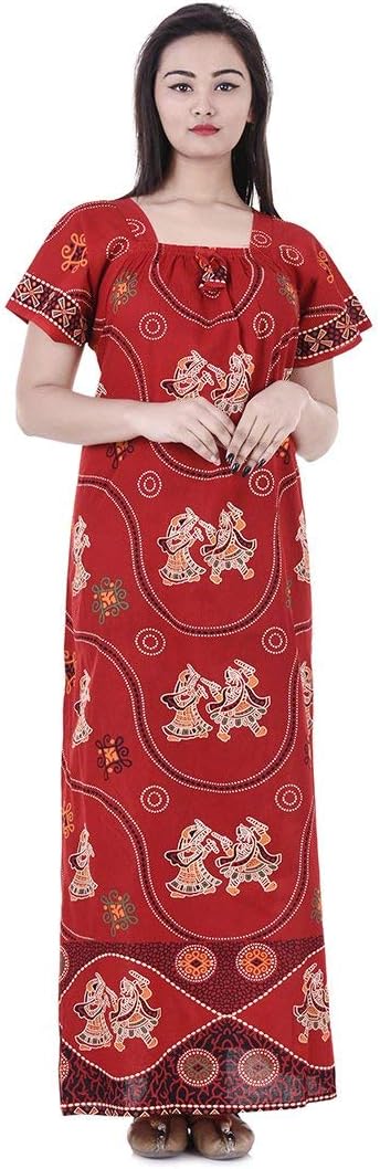 Apratim Women's Nighty Nightwear Gown Cotton Maxi Dress Sleepwear Nightgown Bikini Cover Beachwear X-Large Red