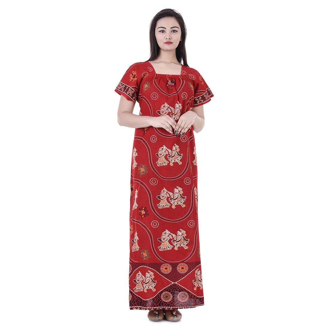 Apratim Women's Nighty Nightwear Gown Cotton Maxi Dress Sleepwear Nightgown Bikini Cover Beachwear X-Large Red