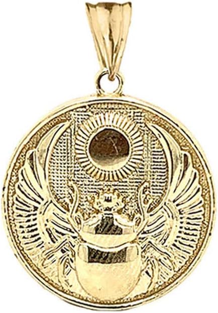 Certified 10k Gold Ancient Egyptian Scarab Beetle and Sun Disc Charm Pendant