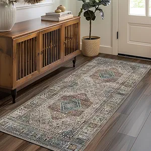 GENIMO 2x10 Non Slip Hallway Runner Rug, Machine Washable, Thin & Low Pile Lightweight for Kitchen, Laundry, Entryway, Bedroom & Living Room, Blue Gray