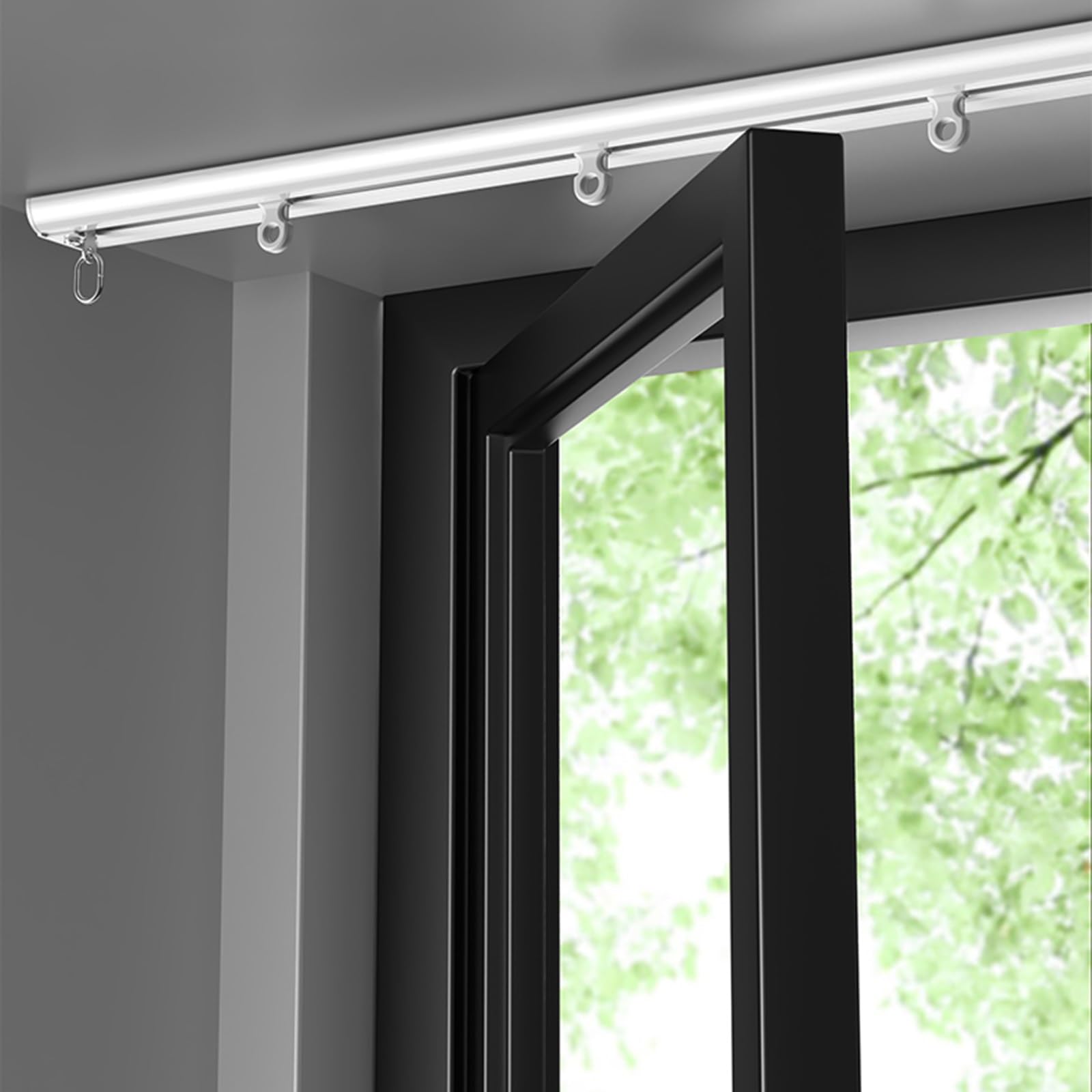 Ultracienka aluminiowa prowadnica do drzwi przesuwnych 420 cm z rolkami – oszczędzająca miejsce ścianka działowa do salonu, sypialni, szpitala, na balkon, biała konstrukcja