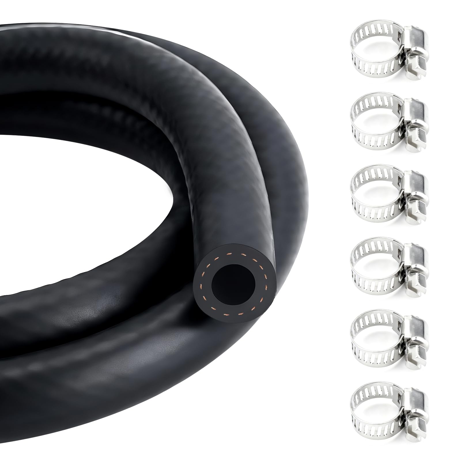 5mm Fuel Line Hose,Fuel Hoses,Gas Line Hose,1 Meter Rubber Pipe with 6 Hoses Clamps,Outer Diameter 11mm,Car Fuel Tube,Petrol Rubber Tube,Diesel Pipe for Trucks,Cars,Tractors and Small Engines