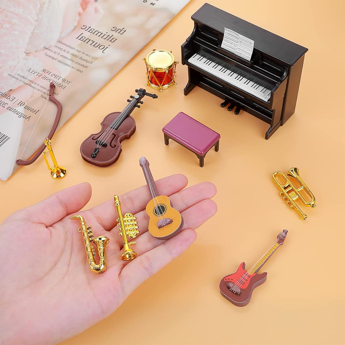 GLOGLOW Mini Juego de Batería Colección de Instrumentos Musicales en Miniatura Modelo de Casa de Muñecas de Tambor Decoración Exquisita GLOGLOW Mini Juego de Batería Colección de Instrumentos Musicales en Miniatura Modelo de Casa de Muñecas de Tambor Decoración Exquisita