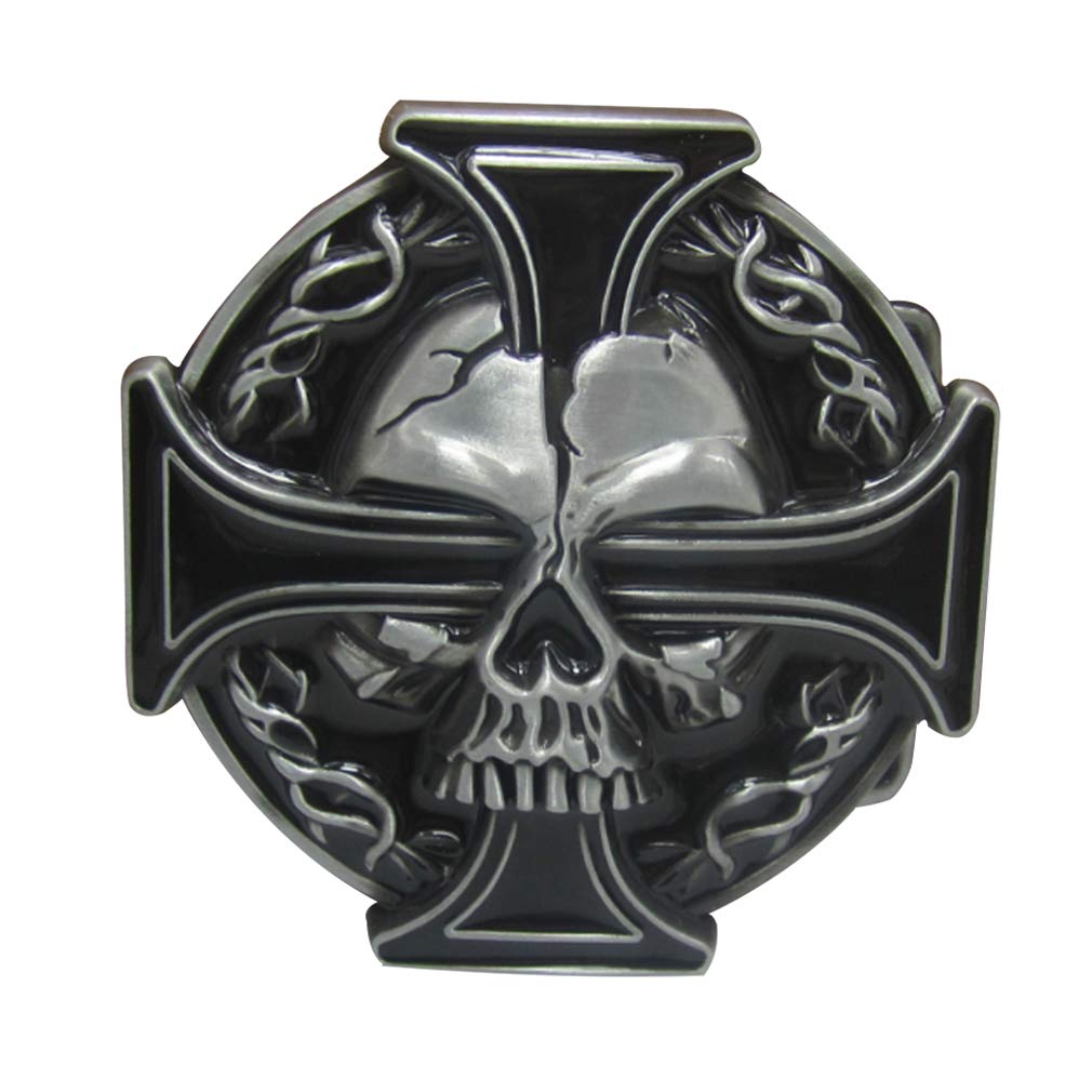 LKMY Mens Belt Buckle, Western Skull and Celtic Cross Biker Belt Buckle for Mens Womens Father's Day (Black)