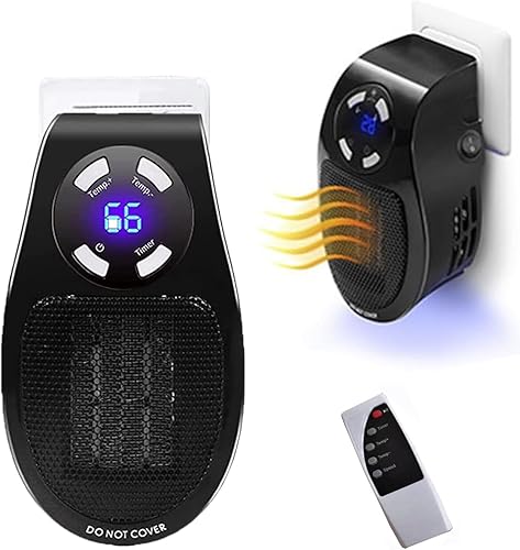 Calentador eléctrico inteligente de 500 W con termostato y temporizador ajustables, protección contra sobrecalentamiento, pantalla LED,
