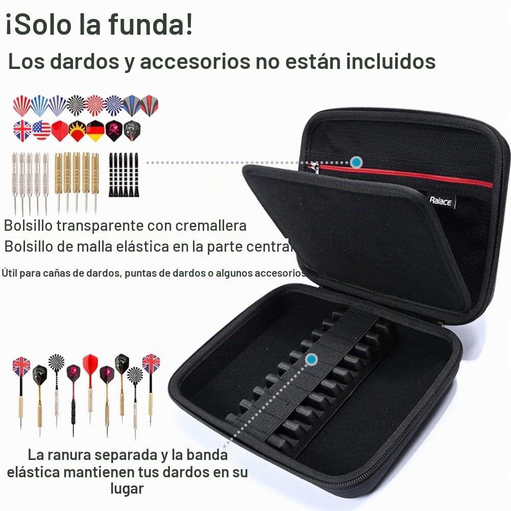 RAIACE Estuche rígido de Almacenamiento para 9 Dardos con Punta de Acero o Punta Blanda, Estuche de Transporte para Dardos con Puntas, Varillas y Plumas. (Solo Estuche) - Negro
