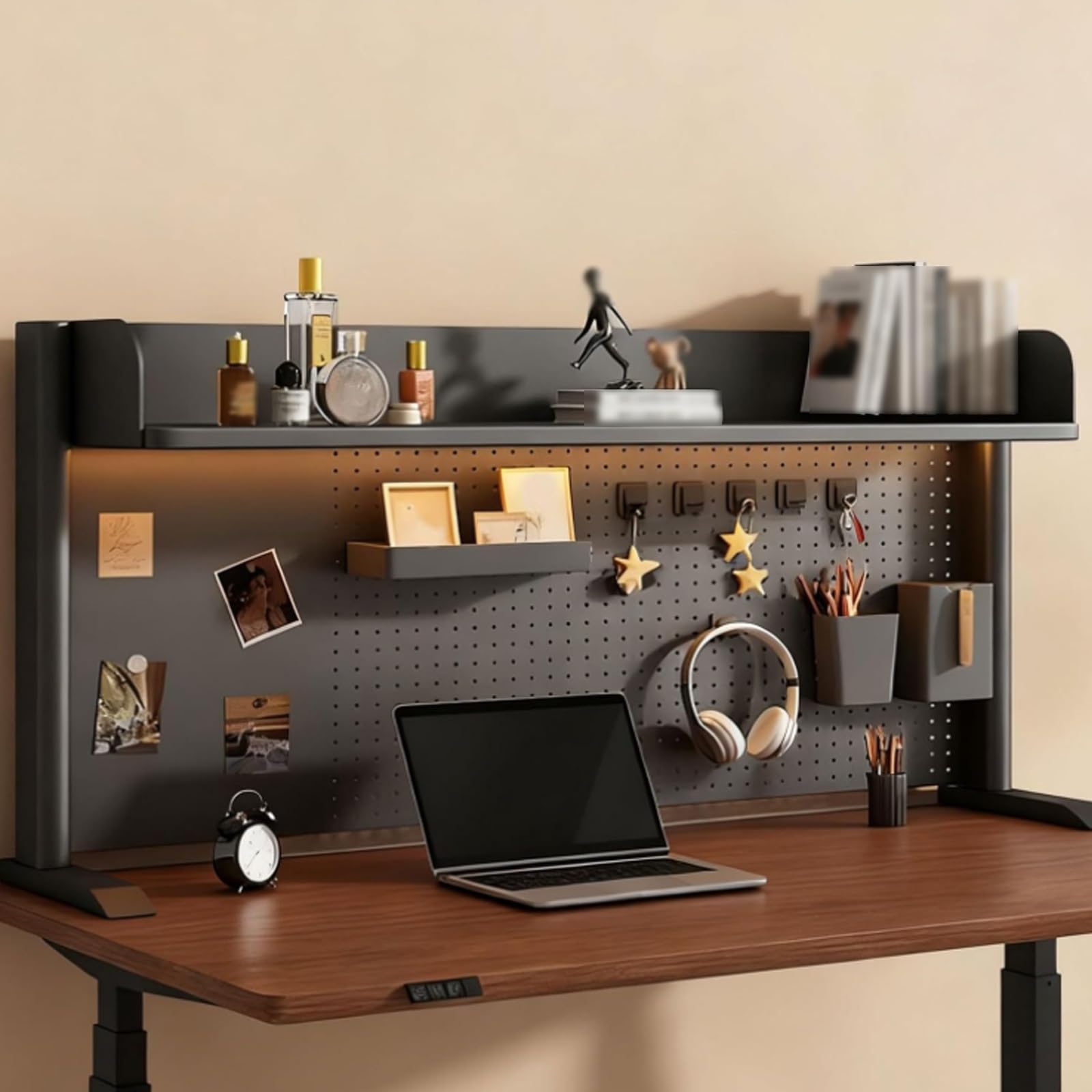 Étagère de bureau en métal à plusieurs niveaux avec panneau perforé 2/3 niveaux Sto nizer pour chambre à coucher, noir, 100 x 38 cm / 39.4x15in