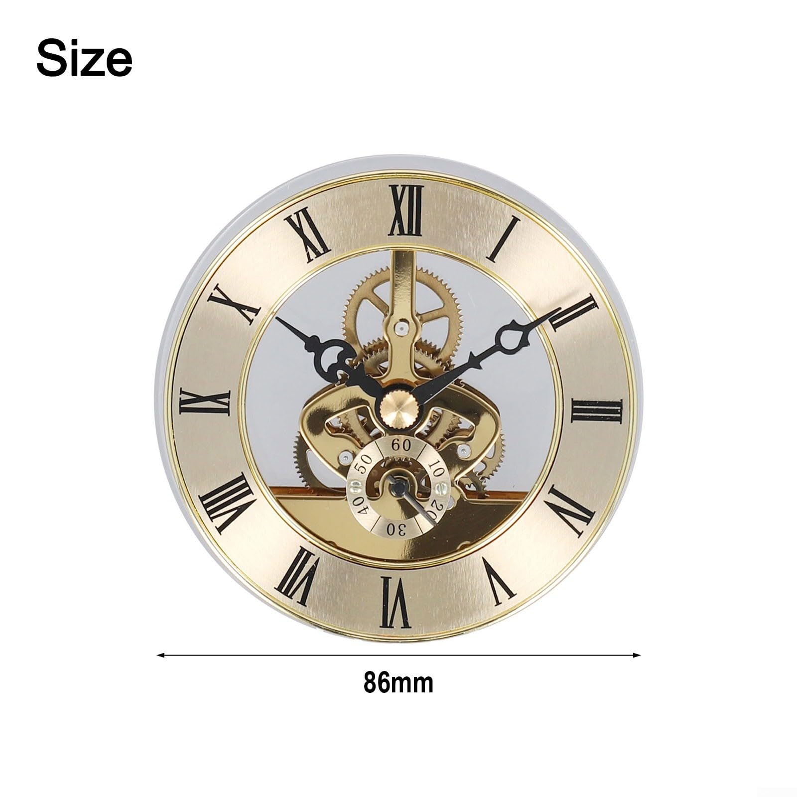86 mm goldenes Skelett-Uhrwerk mit sichtbaren Zahnrädern und schwarzen römischen Zahlen, Kunststoff, DIY-Komponente, für Bastelprojekte (Gold)