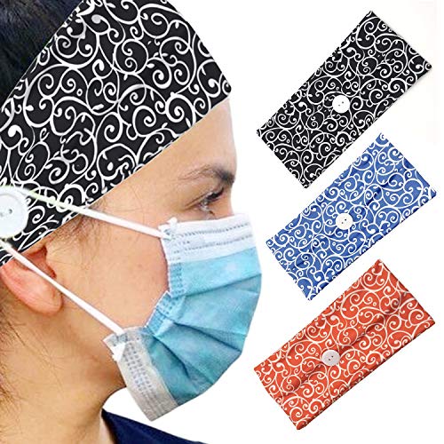 Headband with Buttons for Mask - Nurse Gifts for Women - Ear Savers For Masks (3 Pack Mix Color)