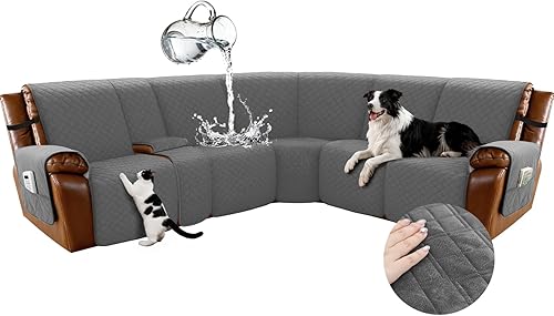 Miniatura 22 de Arfntevss - Fundas impermeables para sofá seccional reclinable en forma de L, funda antideslizante lavable para sofá reclinable, juego de fundas en