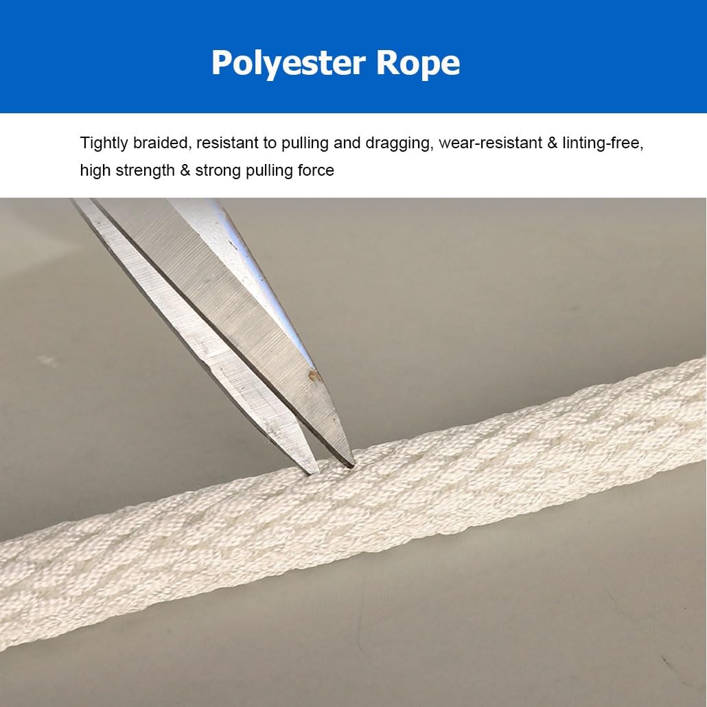 Cuerda de Aparejo, Cuerda de poliéster Trenzada Blanca de Alta Resistencia - 18 mm (0,71") x 20 m (65 pies) | Resistente al Aceite y a los Productos químicos | Duradera para Bombas sumergibl