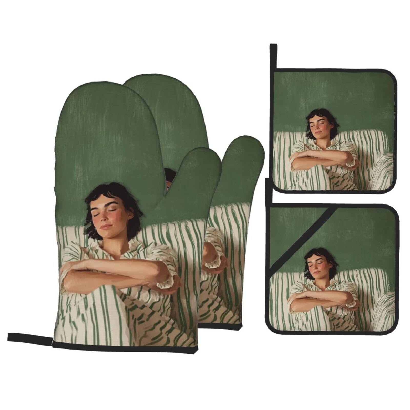 Manoplas Raya Beige Manoplas Horno Almohadillas Aislantes Juego De 4 - Acolchado Resistente al Calor, Flexible,Cocina multipropósito