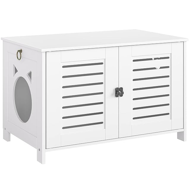 HOOBRO Mueble arenero Gatos, Caja de Arena para Gatos con persianas de Madera para Interiores