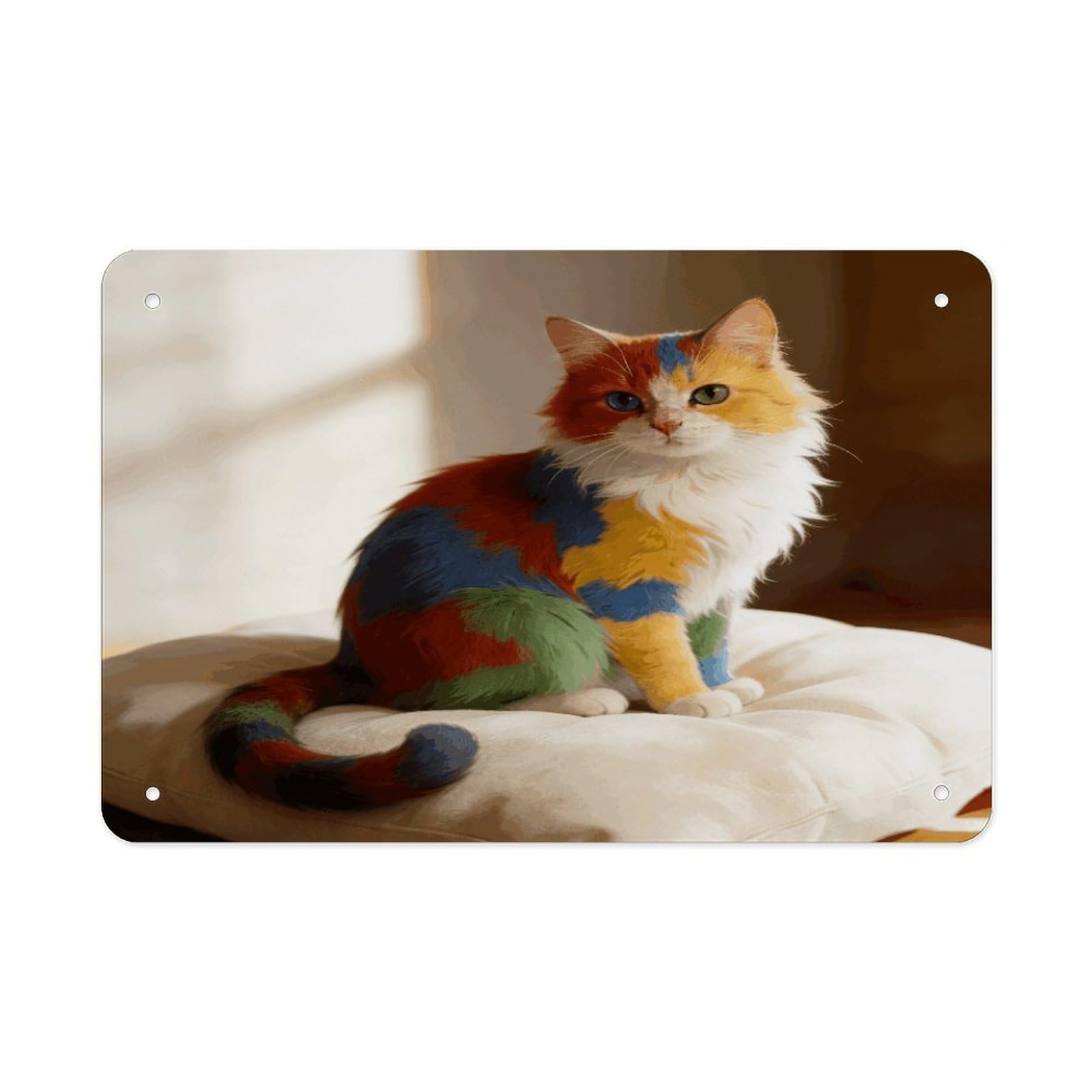 Khauerbc Style Colorful Cat Tin Sign Iron Sheet Painting Unframed 11.8X7.9 Inch Metal Poster Wall Decor Iron Painting Wall Prints For Living Room Bedroom Office Home Decor