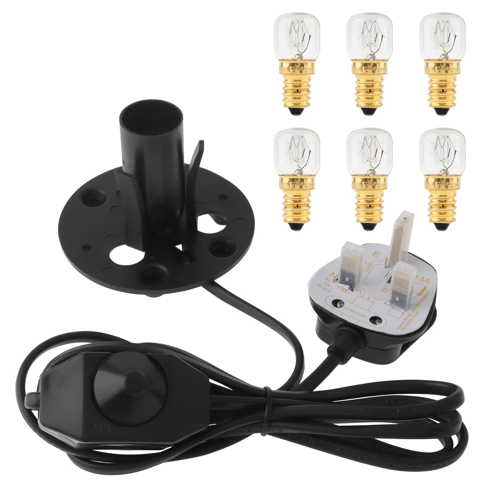 RTNLIT 6 Feet Salt Lamp Cord Replacement with 6-Pack 15 Watt E14 Bulbs