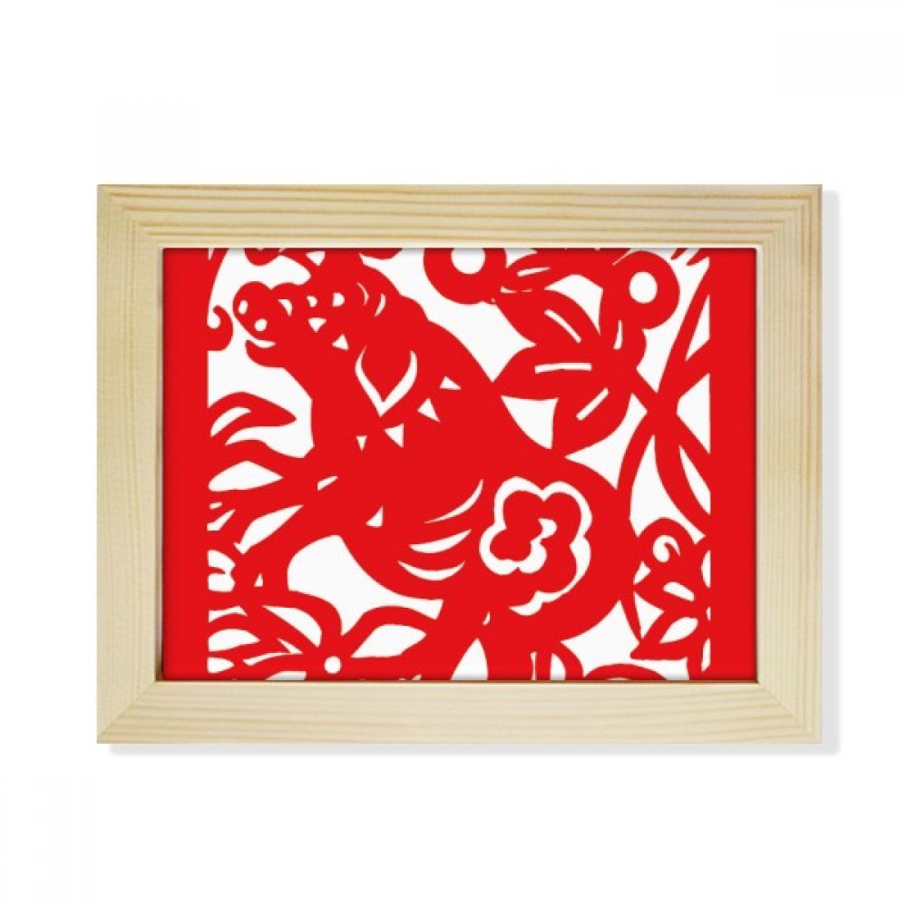 Cerdo del zodiaco chino marco de madera para decorar escritorios vacíos con arte original