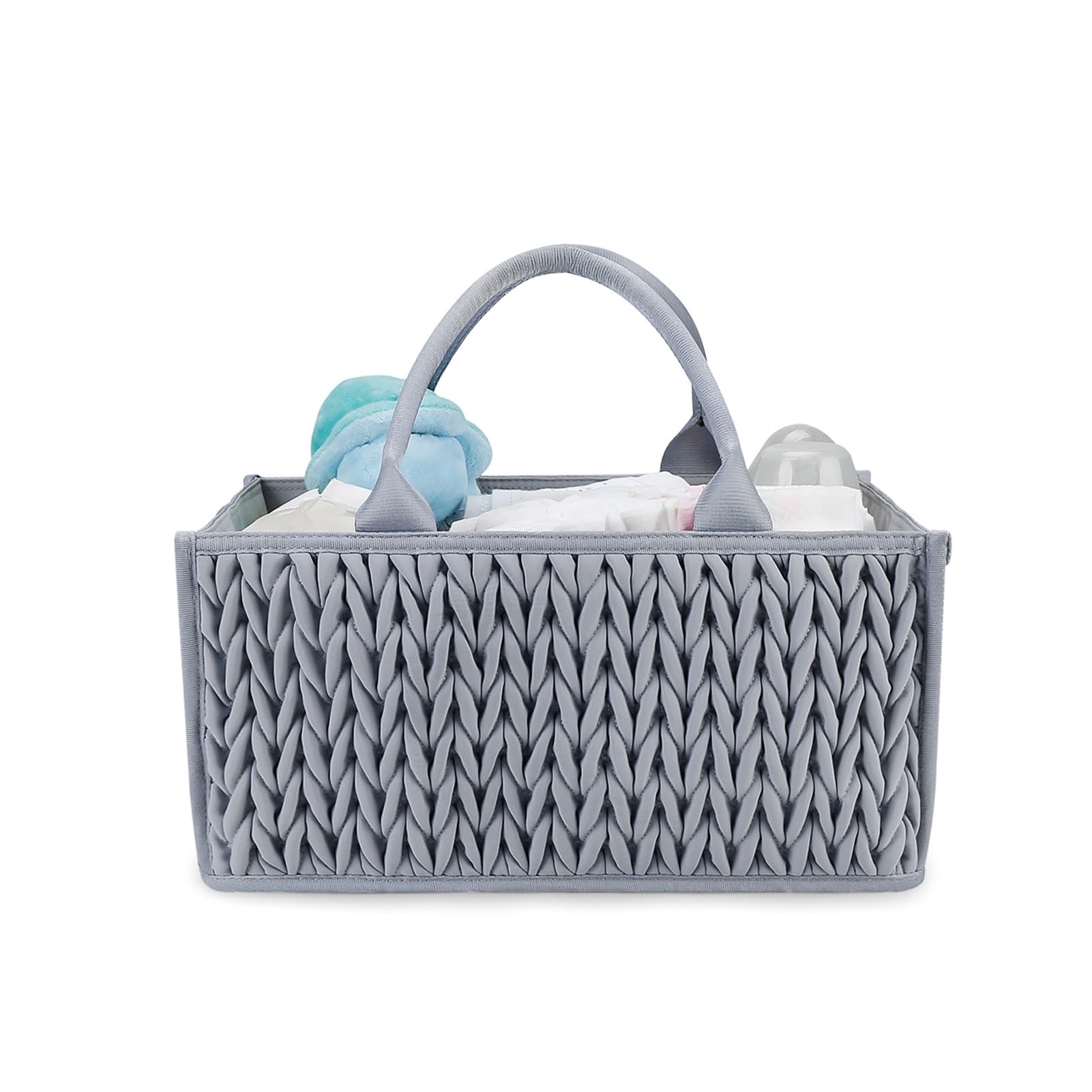 Organizador trenzado acolchado para pañales, cesta de almacenamiento para guardería con compartimento, asa portátil, toallitas para bebé, bolsa de pañales