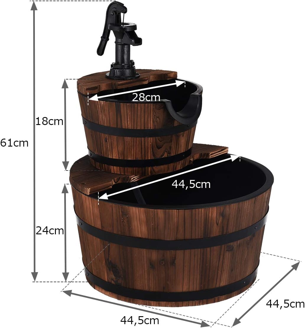 FANTASK Fuente de Madera de 44,5 cm de diámetro, con Bomba de Agua, Barril de Madera para jardín