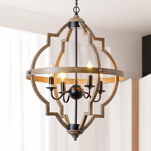 Miniatura 2 de SYLEEN 4 candelabros ligeros de granja para comedor, lámparas de vestíbulo grandes de 21.6 pulgadas, lámpara de madera envejecida para entrada, mesa