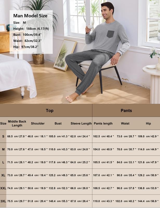 Marvmys Mens Pajama Set Long Sleeve Pajamas Soft Pjs Sleepwear Loungwear Comfy Sleep Sets with Pockets S-3XL - Image 6