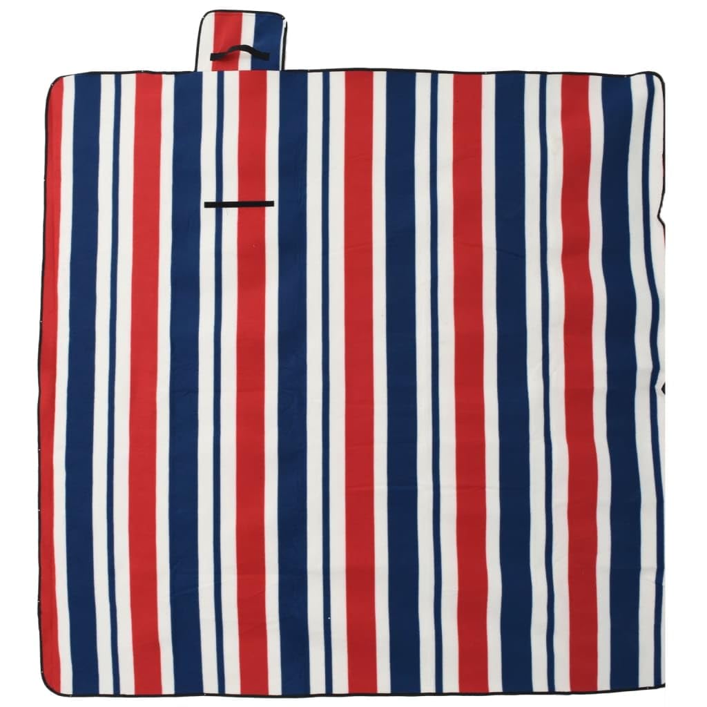 Coperta da picnic, 200 x 200 cm, coperta pieghevole per esterni con superficie in velluto, fondo impermeabile, per spiaggia, campeggio e parco, a righe rosse e blu