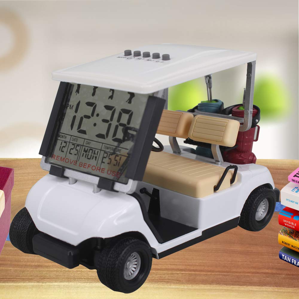 Mini reloj de carrito de golf para aficionados al golf, diseño de carrera, ideal como regalo para golfistas, carreras, regalos de golf (color blanco)