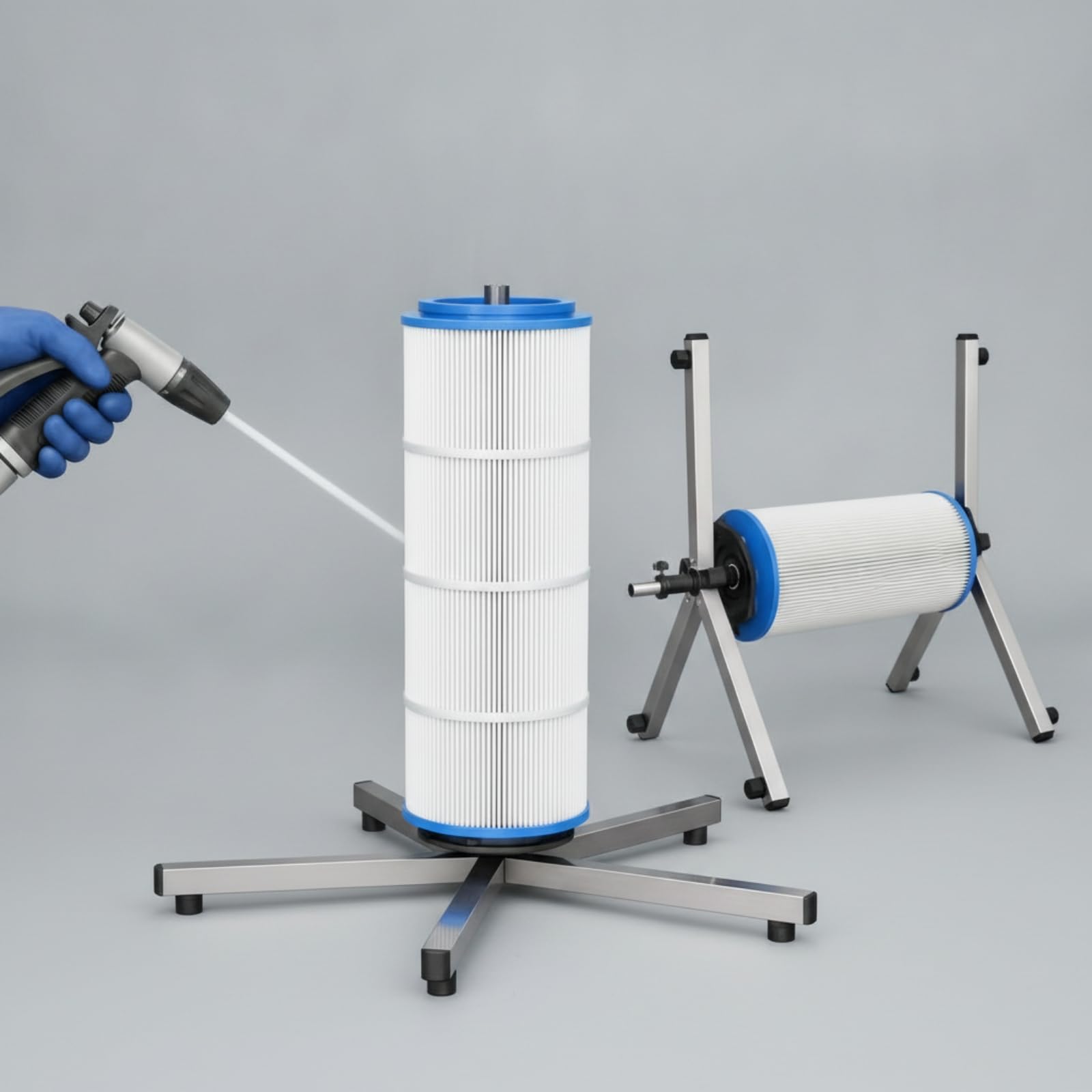 Soporte Giratorio para Filtro Piscina | Estructura Metálica Estable, Profunda, Limpiador Cartuchos Filtro con Soporte Trípo