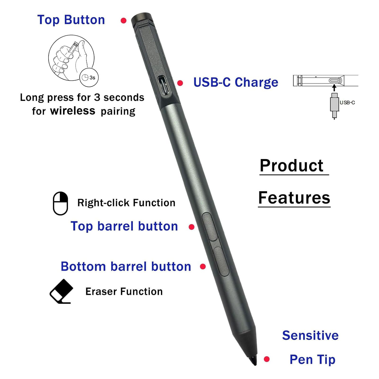 Jiawu Penna Stilo per Tablet per ThinkPad X1 Tablet Gen 3 4096 Livelli di sensibilità Alla Pressione per Prendere Appunti, Disegnare e Navigare, Metallo 1 unità
