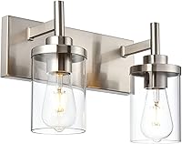 Vista 11 de Lámparas de baño, 3 luces, moderna lámpara de pared de níquel cepillado con pantalla de vidrio transparente, luces modernas de montaje en pared