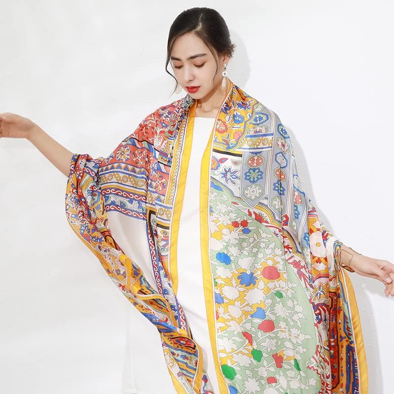 DANA XU Women's 100% Mulberry Satin Silk Pashmina Shawl Wraps Extra Large Floral Scarf for Evening Dresses, Soft Oversized - Image 6