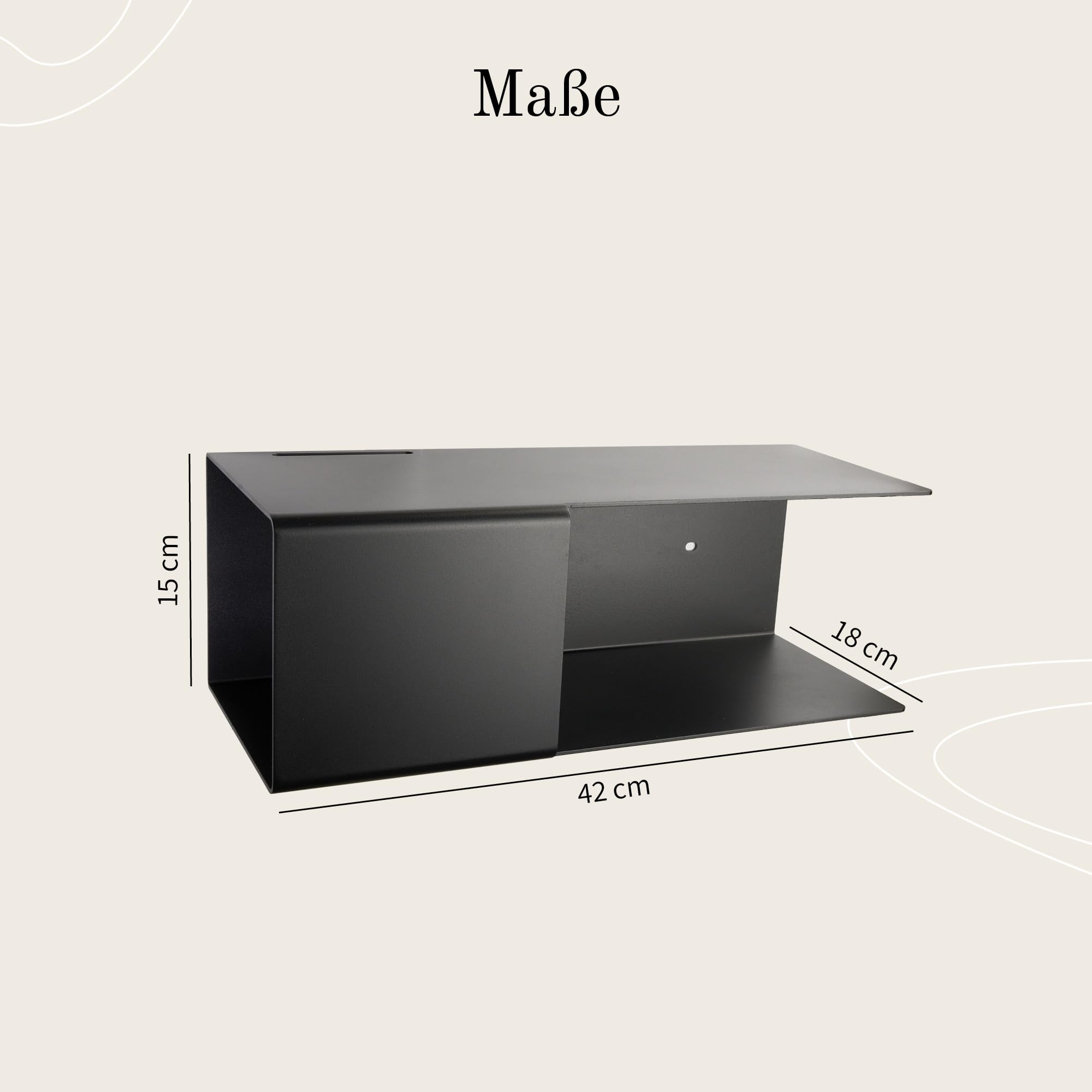 Designfabrik Hamburg | Schwebender Nachttisch aus Metall | Hängender Nachtschrank mit versteckter Ablage und Kabelführung | schmaler Wand Nachttisch fürs Schlafzimmer | Modernes Design | 1x Schwarz