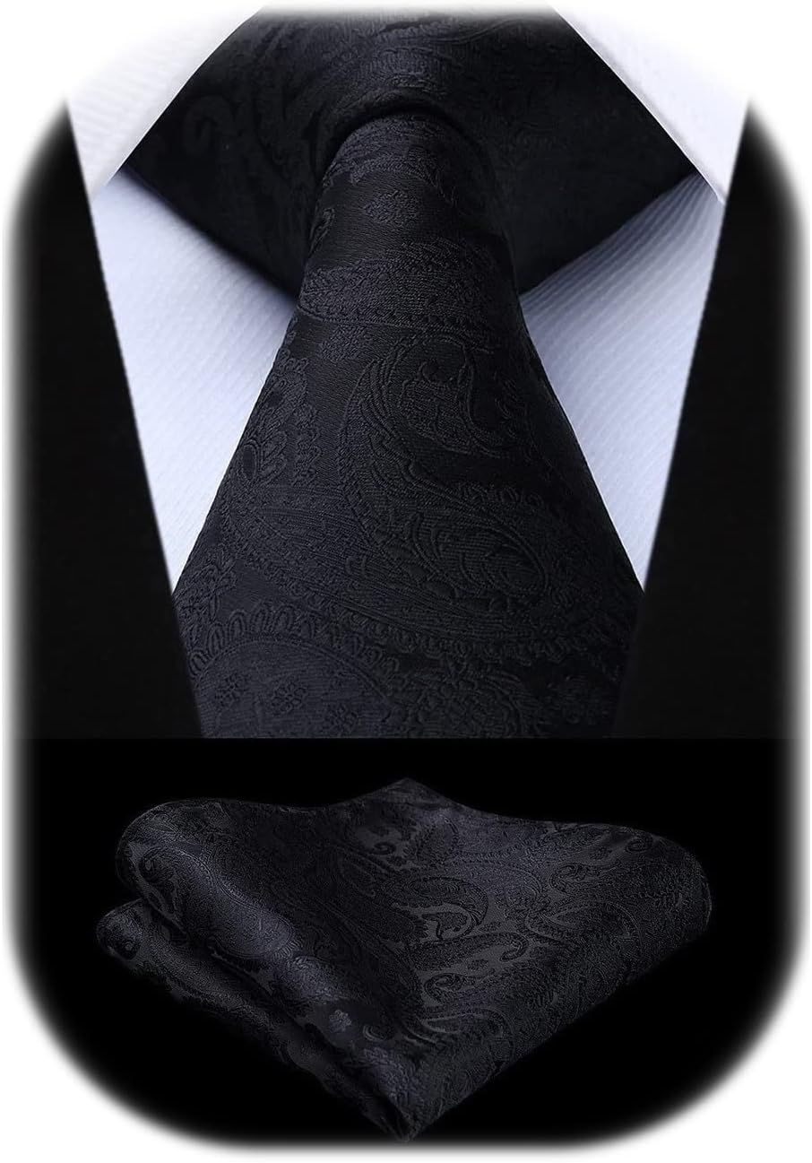 HISDERN Solid Paisley Tie for Men Handkerchief Woven Classic Flroal Men's Necktie & Pocket Square Set Wedding
