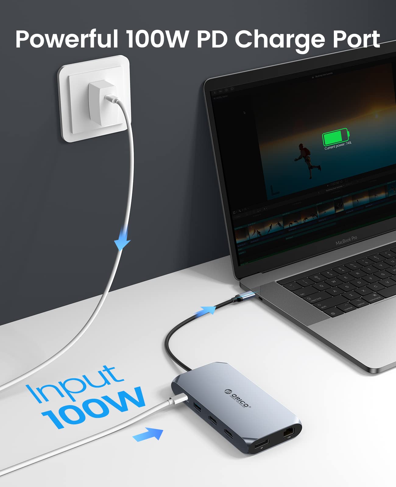 Station d'accueil Hub USB, ORICO Docking Station, Adaptateur USB C, avec Double HDMI 4K, DP 4K @ 60 Hz, 100 W, Ethernet 1 Gbps, 3 Ports de données USB 3.0, Lecteur de Carte SD et microSD