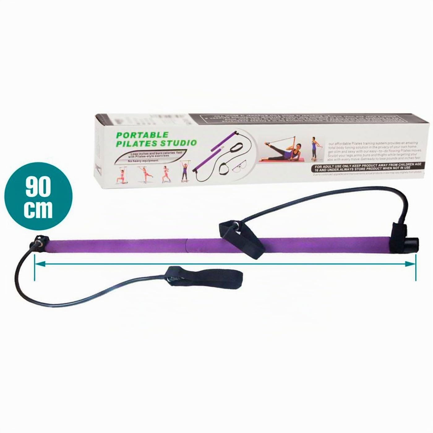 Acan Tradineur - Barra de Pilates con Bandas de Resistencia, Barra Fitness portátil con enganches para los pies, Ejercicio en casa, Yoga, estiramientos, Abdominales, Perder Peso (Color Aleatorio)