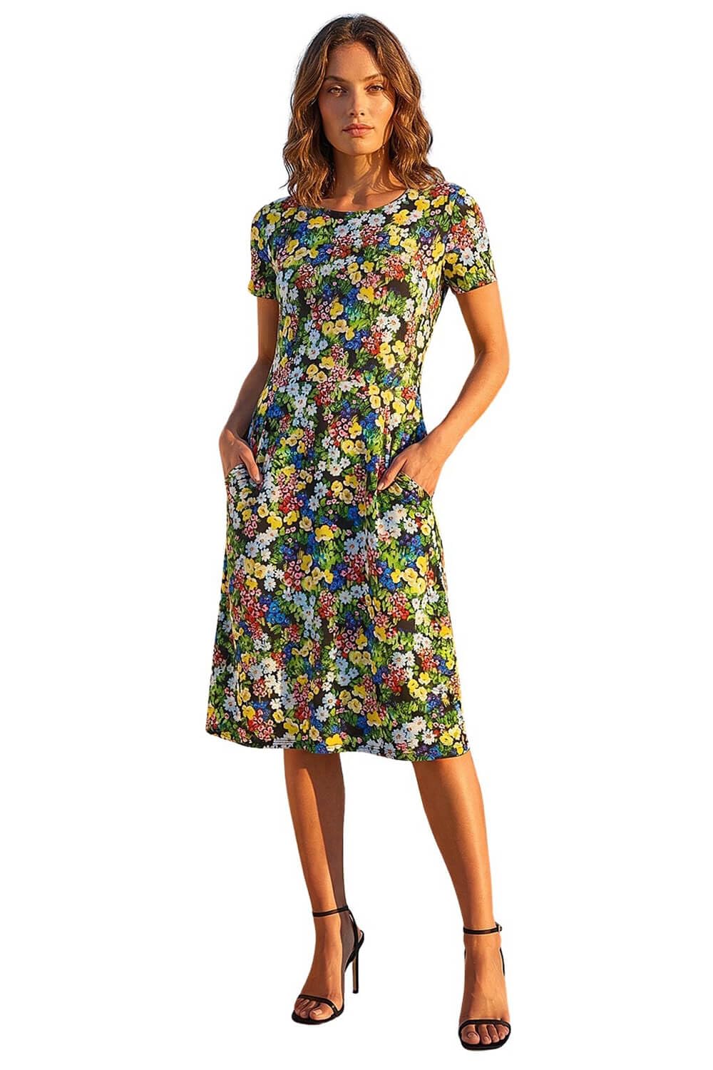 Roman Women's Multicolor Petite Floral Print Pocket Dress | : Size 18