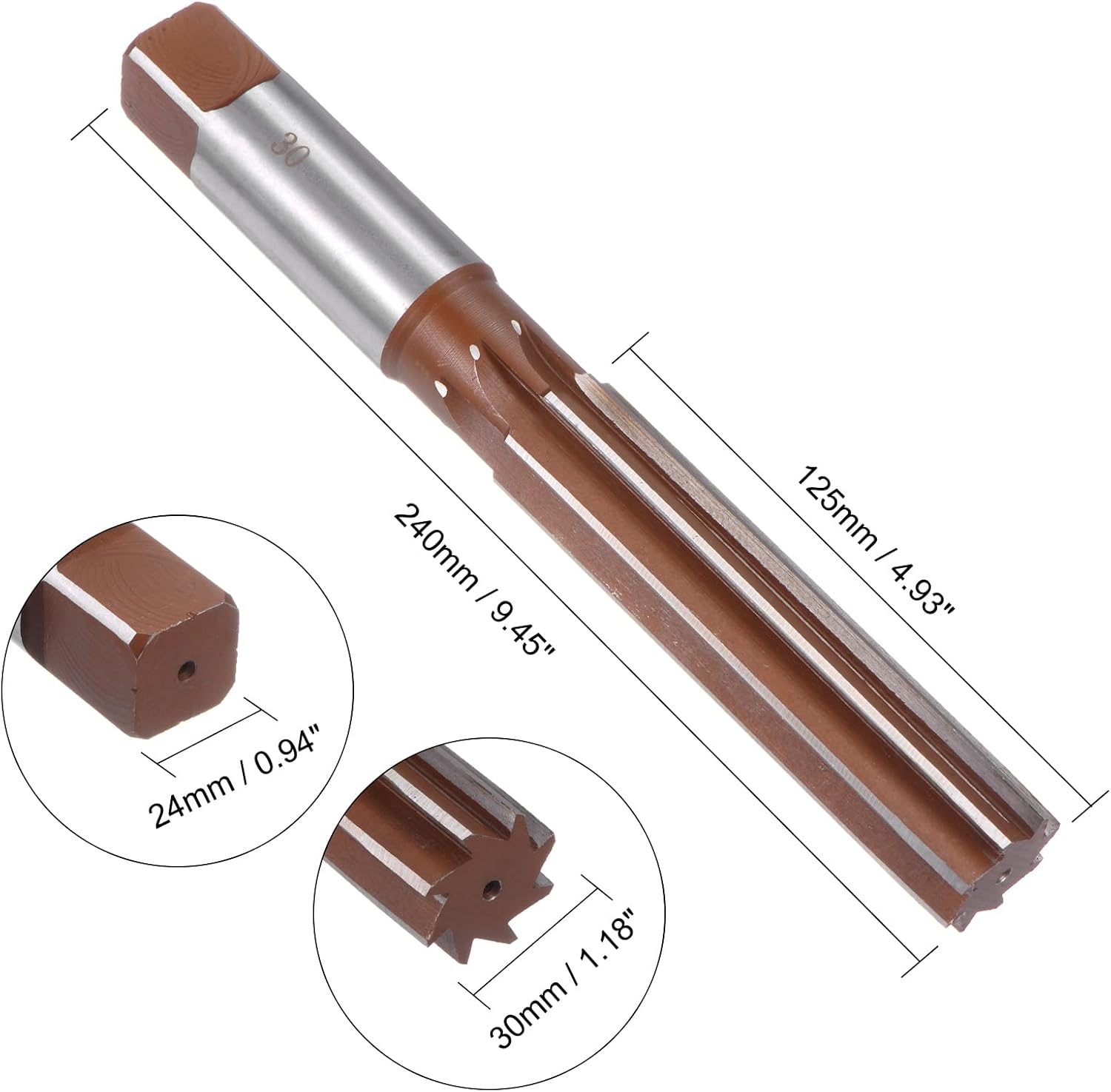 uxcell Hand Reamer 30mm Alloy Tool Steel H8 8 Straight Flutes Hand Milling Cutter Tool Metric Reaming Drill Bit for Metal