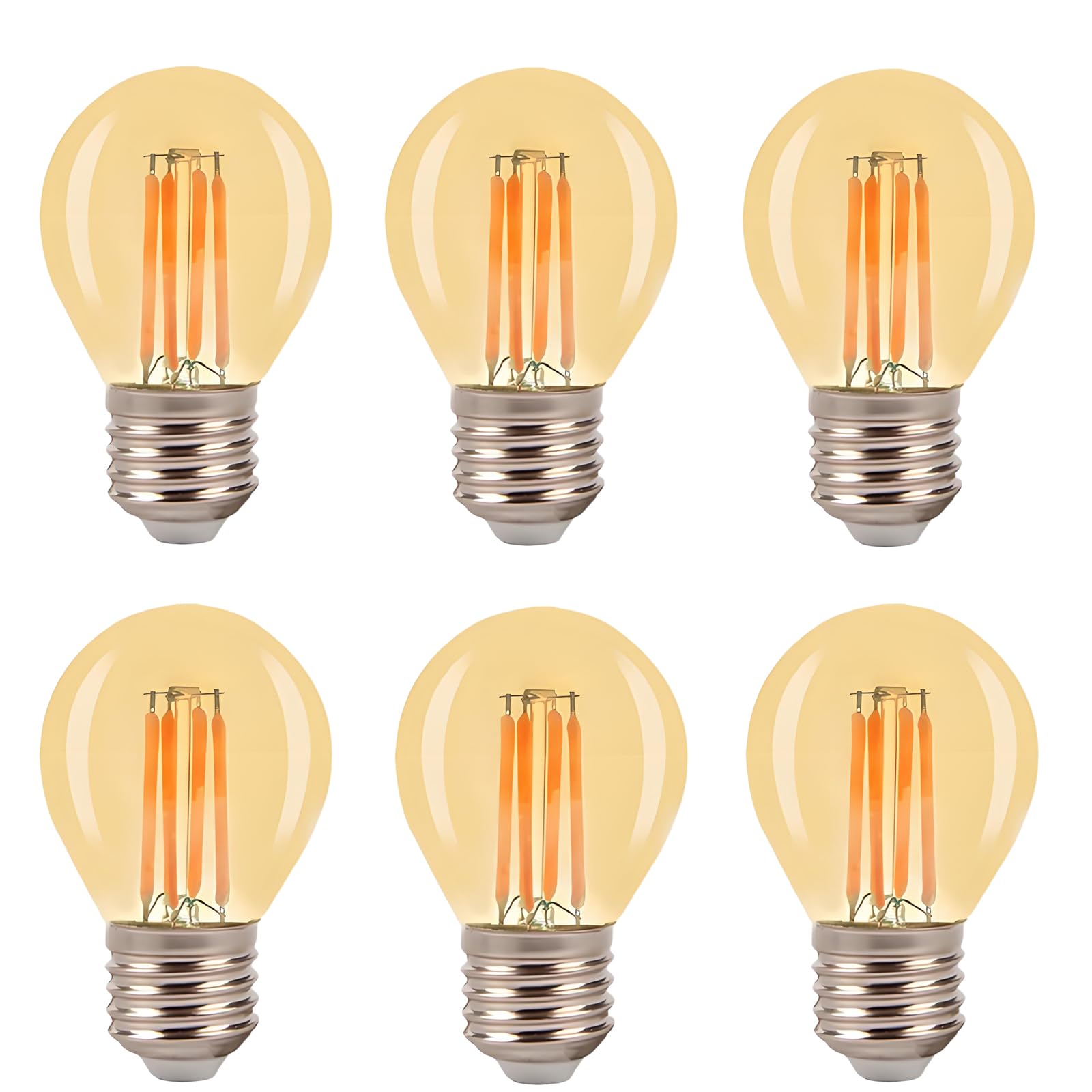 WULUN E27 G45 Retro Edison LED Bulbs, Amber Glass,4 Watts，220-240V, 2700k Warmwhite, Decorative Light Bulb, Retro Chandelier,Wall lamp, Desk lamp，Pack of 6