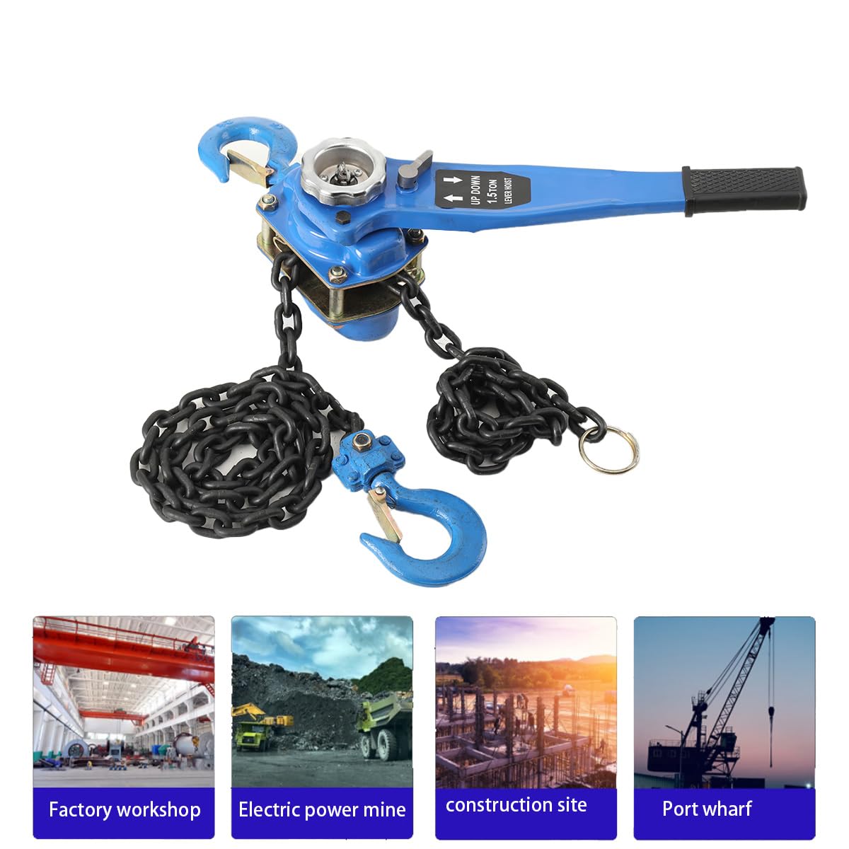 1,5T Paranco a Leva Manuale Catena in Acciaio al Manganese G80 Altezza di Sollevamento 3M, Paranco a Catena Manuale 1500 KG per Sollevamento di Carichi Pesanti, Rotazione a 360° Gancio