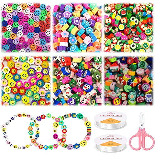 Cuentas de Arcilla Polimérica 300 PCS, Cuentas de Frutas Animales Frutas Flores Mix Carita Sonriente Abalorios,con de soga para DIY Pulseras Collares Bisutería Regalo Cadena Cover
